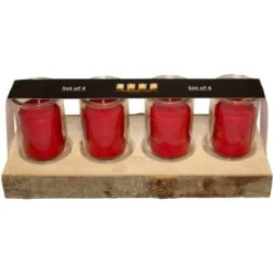 Holz-Tablett Mit 4 Kerzen Im Glas Ca. 29 Cm X 12 Cm Rot