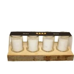 Holz-Tablett Mit 4 Kerzen Im Glas Ca. 29 Cm X 12 CmWeiß