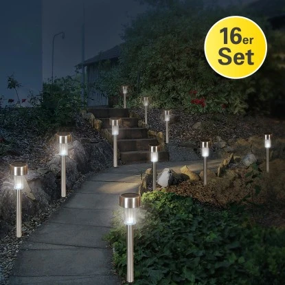 Näve LED-Solar-Erdspieß IP44 Silber 16er-Set 36 Cm 2 Näve LED-Solar-Erdspieß IP44 Silber 16er-Set 36 Cm – Bild 2