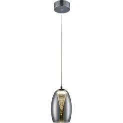 Brilliant LED-Pendelleuchte Metropolis 1-flammig Chrom Und Rauchglas