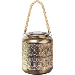 Amare LED-Solarlaterne Metall Gold Grob