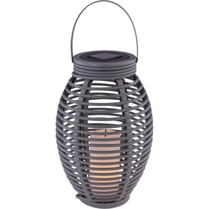 Globo LED-Solaraußenleuchte Laterne Mit Feuereffekt Kunststoff Grau Rattanoptik 1 Globo LED-Solaraußenleuchte Laterne Mit Feuereffekt Kunststoff Grau Rattanoptik