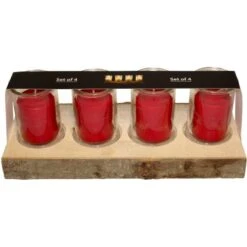 Sunny Garden Holztablett Mit 4 Kerzen Im Glas Auf Pappelholz Ø 8 Cm Rot