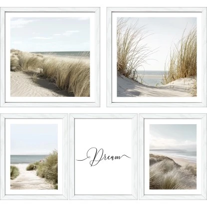 Pro Art Bilder Framed Art Nordic Beach V 2x 28 Cm X 28 Cm, 3x 19 Cm X 24 Cm 1 Pro Art Bilder Framed Art Nordic Beach V 2x 28 Cm X 28 Cm, 3x 19 Cm X 24 Cm