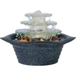 Dobar Zimmerbrunnen Kaskade Blüte Dreistufig In Metallic-Optik Mit Deko-Steinen -Heimdekoration Angebote gartenbrunnenwasserfall 2 1