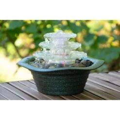 Dobar Zimmerbrunnen Kaskade Blüte Dreistufig In Metallic-Optik Mit Deko-Steinen -Heimdekoration Angebote gartenbrunnenwasserfall 3 1