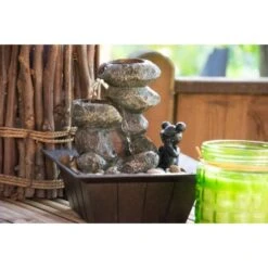 Dobar Zimmerbrunnen Kaskade Frosch In Steinoptik Mit Deko-Steinen -Heimdekoration Angebote gartenbrunnenwasserfall 5 2