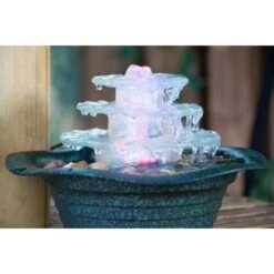 Dobar Zimmerbrunnen Kaskade Blüte Dreistufig In Metallic-Optik Mit Deko-Steinen -Heimdekoration Angebote gartenbrunnenwasserfall 7 1