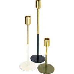 Kerzenhalter 3er Set Saga 160 Gold/Weiß/Grün/Grau