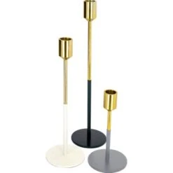 Kerzenhalter 3er Set Saga 120 Gold/Weiß/Schwarz/Grau