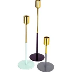 Kerzenhalter 3er Set Saga 140 Gold/Mint/Pflaume/Grau